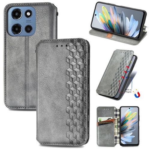 Moto G 2025 Cubic Grid Pressed Magnetic Leather Phone Case - Gray